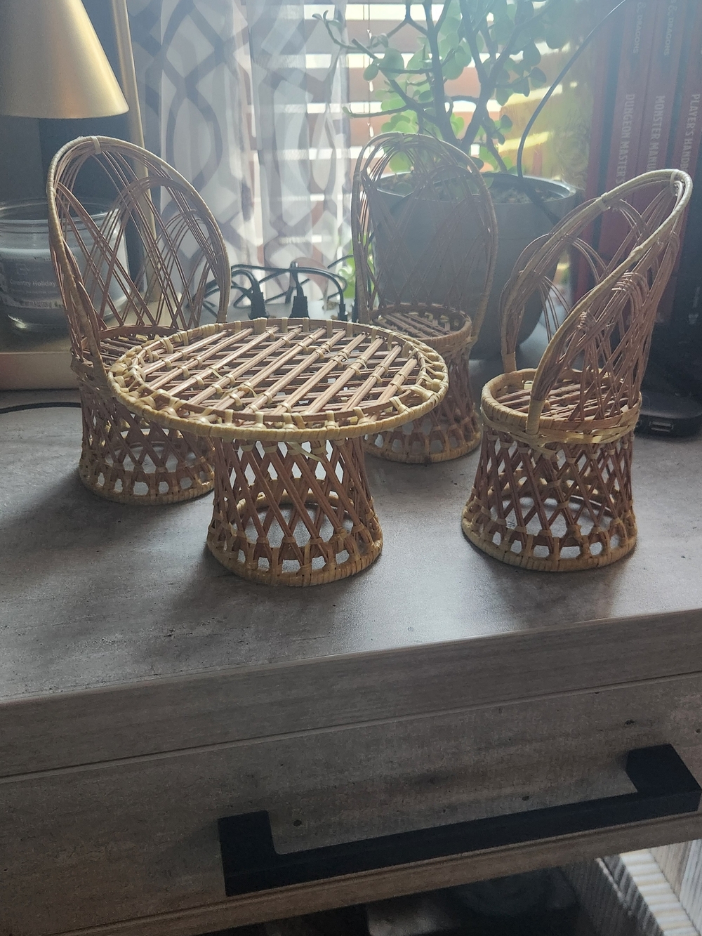 Woven Mini Table and Chair Set - Natural Straw Set of 3 Wicker Rattan Doll.